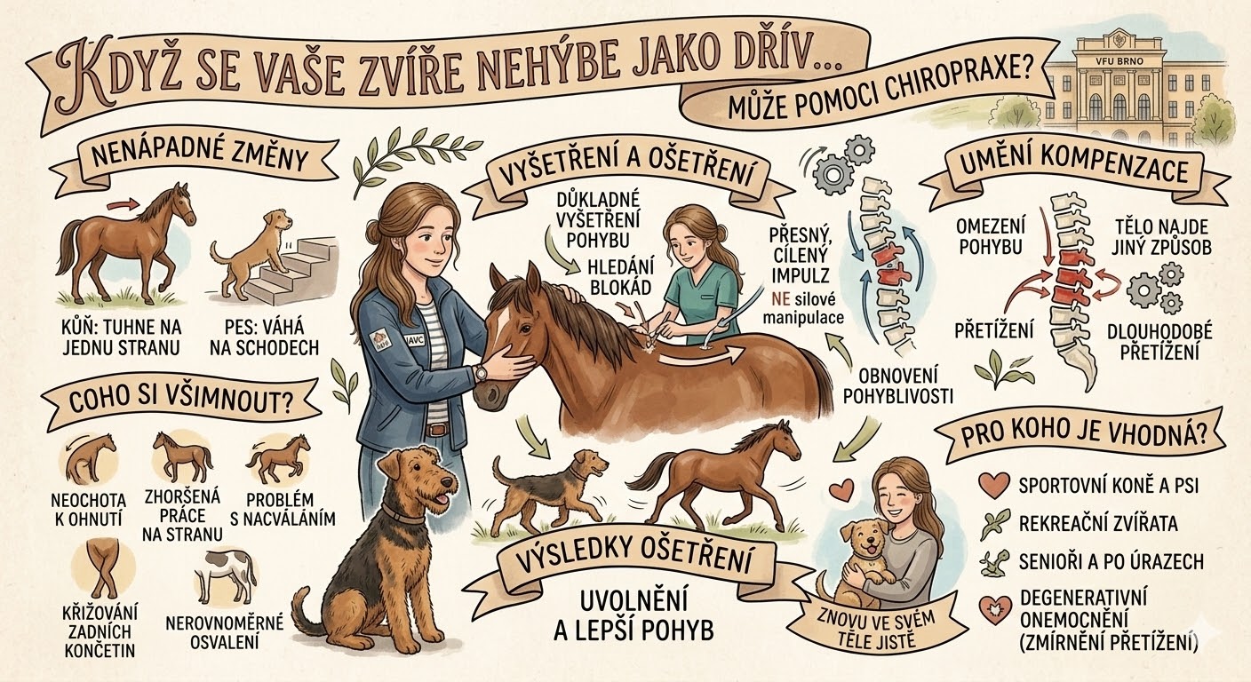 Když se vaše zvíře nehýbe jako dřív… může pomoci chiropraxe?